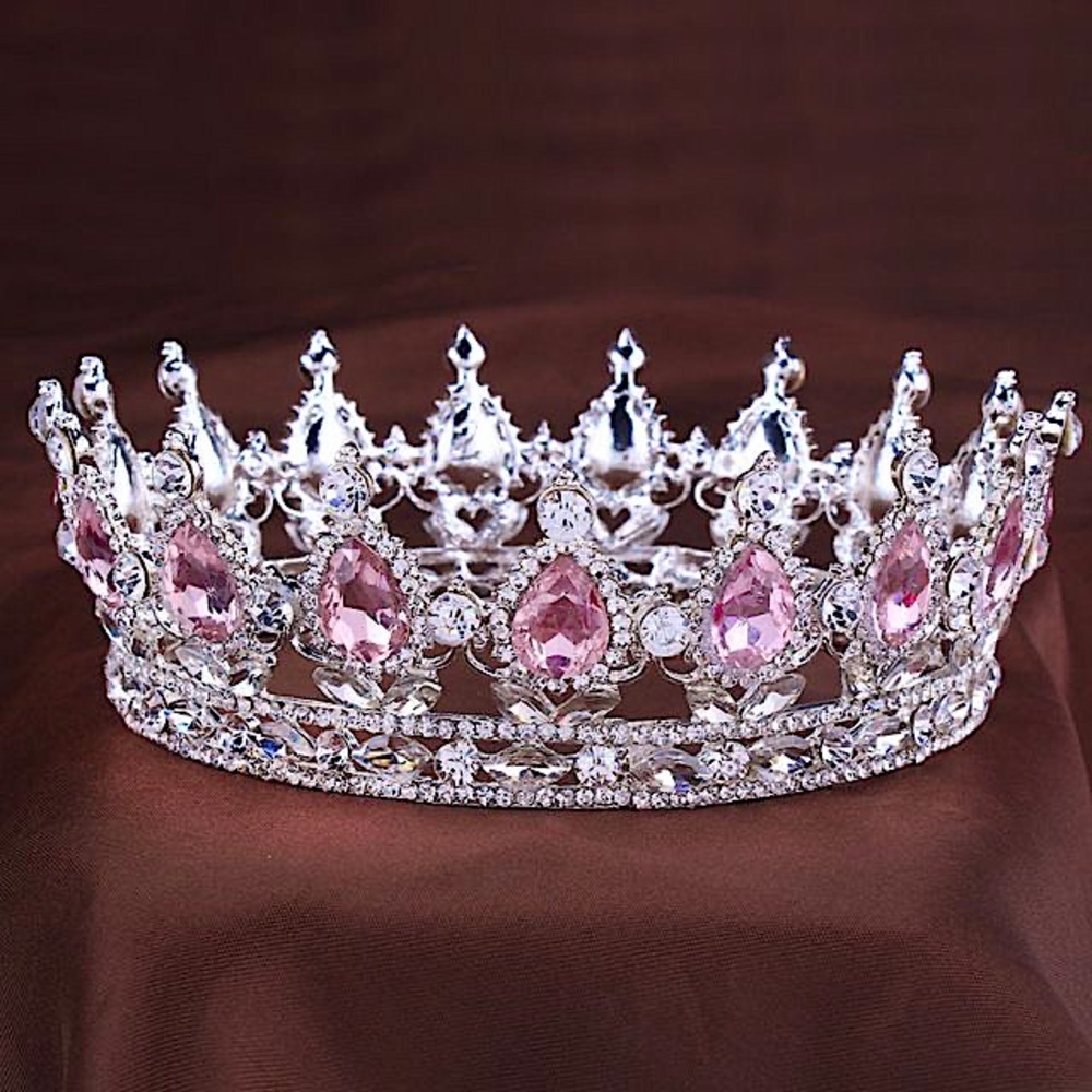 Pink Silver Baroque 360 Luxurious Crown Tiara